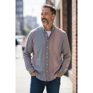 Neiman Marcus Mens XL Multicolor Check Cotton Button Down Shirt Preppy Classic